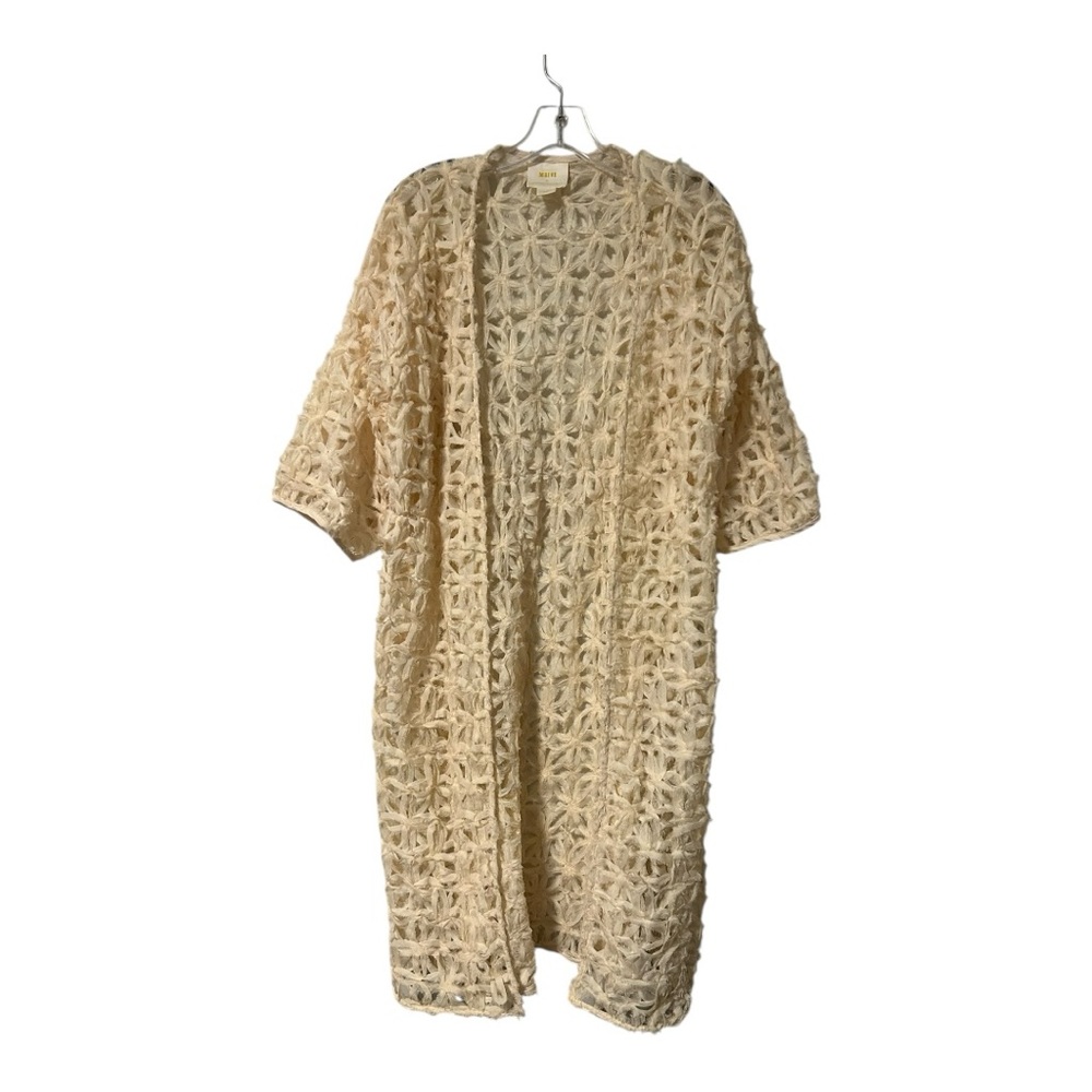 Anthropologie Cream Crochet Open-Front Duster